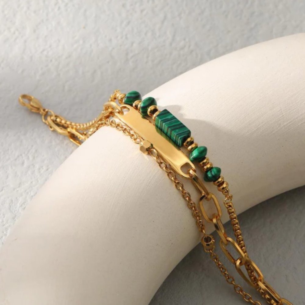 Stunning handmade Malachite Stone Bracelet, plated in 18k gold